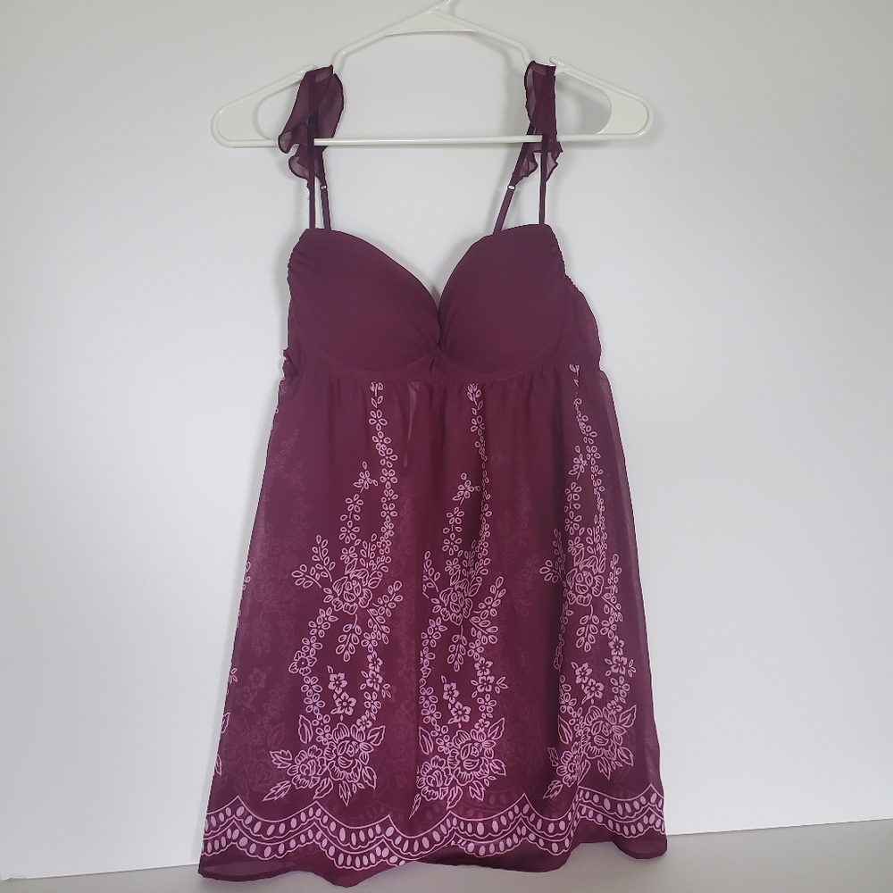 Inner Secrets Women Lingerie Plum Size L Bra Dress Floral Design